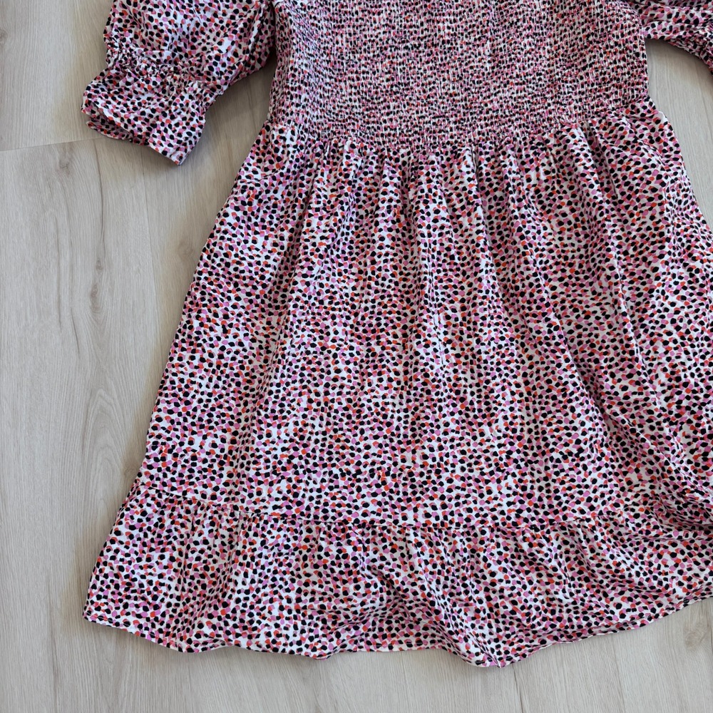 ELOQUII Elements Smocked Bodice Puff Sleeve Dress Pink Black Print 18 Chic - Picture 10 of 15
